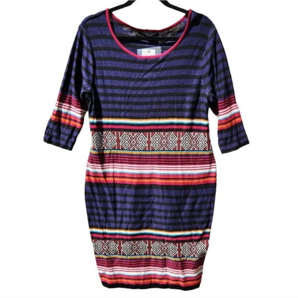 Peruvian Connection -1006 NWT Caravan‎ Sweater Dress 3/4 Sleeve navy knit Large